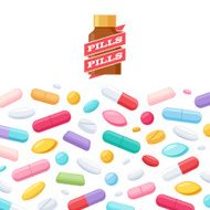 Colorful pills and bottle vector background