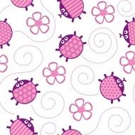 ladybugs and flowers pink seamless vector pattern N2
