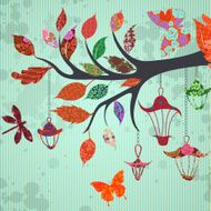 Scrap-booking background of tree branch with leaves