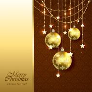 Golden Christmas balls on brown background
