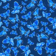 Vector Watercolor Blue Butterfly Seamless Pattern