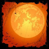 Orange Halloween background with spiders and bats