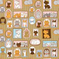 cute cats portraits seamless pattern retro vector background N5