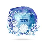 Blur watercolor backdrop with decorative leafs and flowers N2