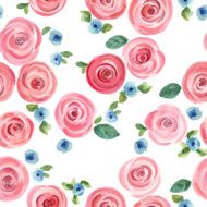 hand drawn watercolor roses and cute little flowers seamless pattern N12