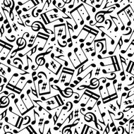 Vector black musical notes and treble clefs seamless pattern