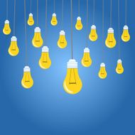 Yellow light bulbs illustration on blue background