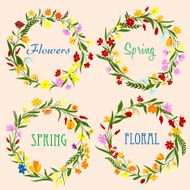 Spring floral wreaths with field flowers and herbs