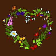 Heart shaped frame with flowers and berries