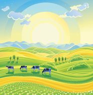 Summer landscape and cows