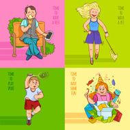 Family child 4 flat icons banner N2