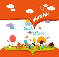 happy autumn Autumn season background with animals