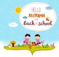 Goodbye summer Hello autumn funny and happy smiling kids