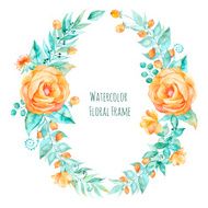 Vector colorful watercolor round frame floral wreath