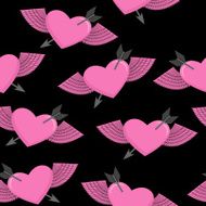 Heart and arrow symbol of love Winged heart seamless pattern