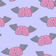 Winged brain seamless pattern Brain with wings Symbol idea