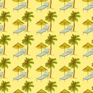 Sketch palm and deck chair in vintage style