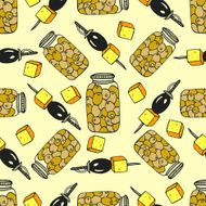 Seamless olive pattern with jar and canape cheese N2