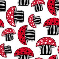 Vector cute seamless doodle amanita mushrooms background N2