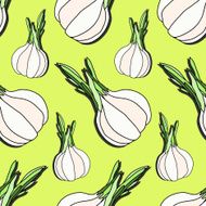 Elegant seamless pattern with hand drawn garlic design elements