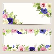 Invitation cards with colorful roses lisianthuses and anemone flowers