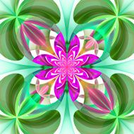Symmetrical pattern of the flower petals Green and purple palette