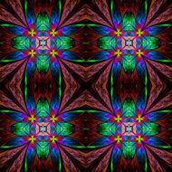 Symmetrical multicolored flower pattern in stained-glass window N7