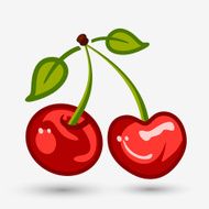 Ripe cherry berries on a white background with shadow