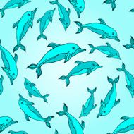 Seamless pattern with dolphins Blue dolphins texture Vector illustration