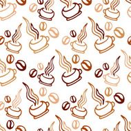 Hot steaming coffee cups seamless pattern background for cafe N2