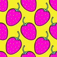 Pink and yellow background with strawberry Vector seamless pattern