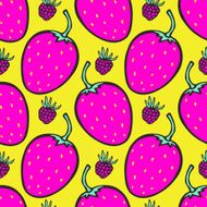 Pink and yellow background with strawberry Vector seamless pattern N2