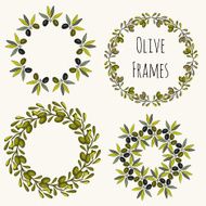 Olive frames hand drawn set Vector label design collection