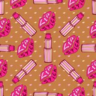 Kiss lips and pink lipstick fashion vector seamless pattern N2