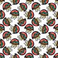 Seamless retro jelly fish kids pattern wallpaper background in vector