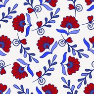Seamless texture with red and blue modern flower Vector