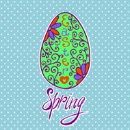 Cute Doodle Easter Egg with Spring lettering on background N2