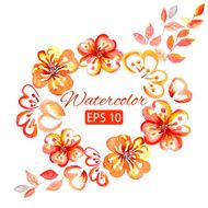 Watercolor card with decorative orange flowers and copy space
