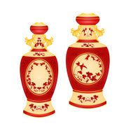 Two vases with red floral pattern