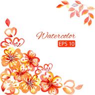 Watercolor card with decorative orange flowers and copy space N2
