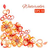 Watercolor card with decorative orange flowers and copy space N3