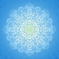 White circle ornament on blue backdrop