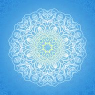 White circle ornament on blue backdrop N2