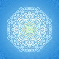 White circle ornament on blue backdrop N3