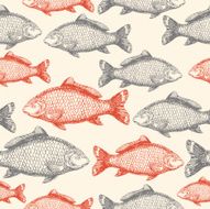 Carp Fish Asian style seamless pattern Vector illustration