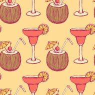 Sketch cocktail with coconut in vintage style