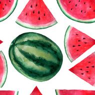 Vector seamless watercolor hand drawn watermelon pattern N2