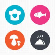 Chief hat cooking pan icons Fish and mushrooms N3