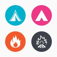 Tourist camping tent signs Fire flame icons N5