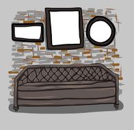 hand drawn sofa and wall in the room